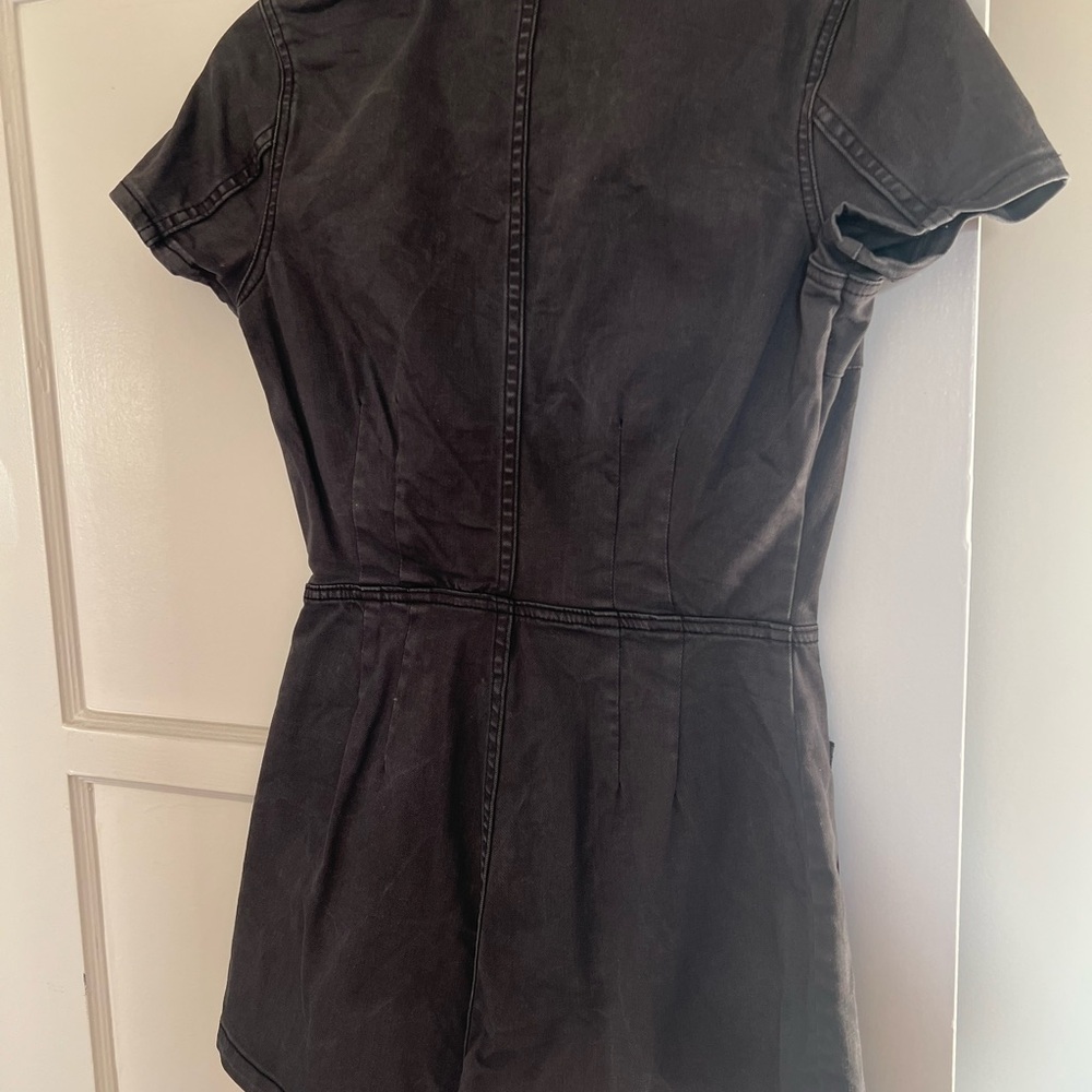 Free People Dark Gray Short Sleeve Zip Front Romper - Picture 2 of 2